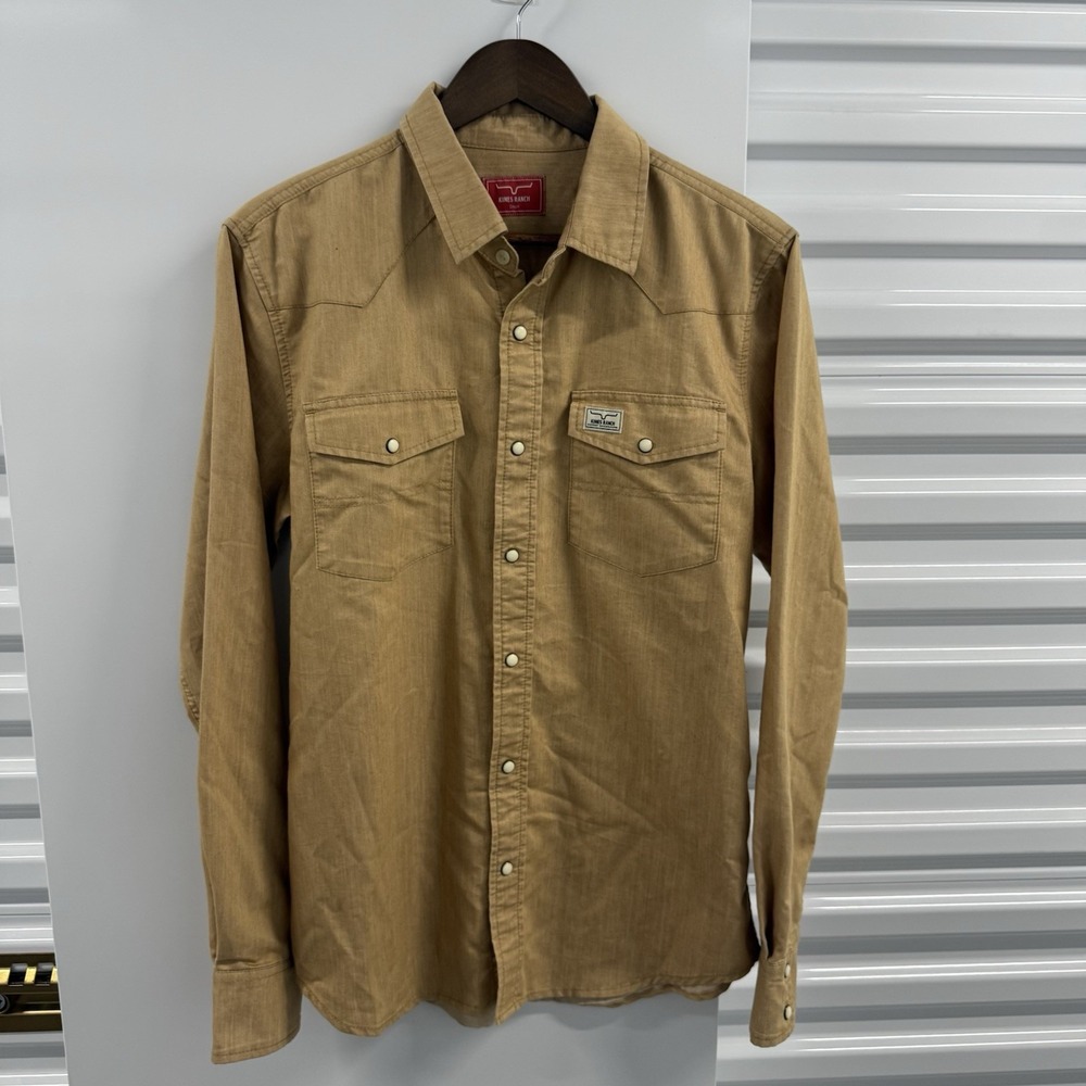Kimes Ranch Men's Small Tan Pearl Snap Western Shirt Cowboy Rodeo Workwear